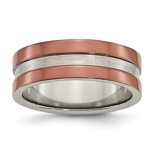 Titanium Grooved 8mm Brown IP-plated Polished w/brushed Center Band