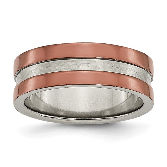 Titanium Grooved 8mm Brown IP-plated Polished w/brushed Center Band