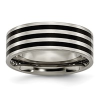 Titanium Polished Black IP-plated Striped 8mm Band view 1