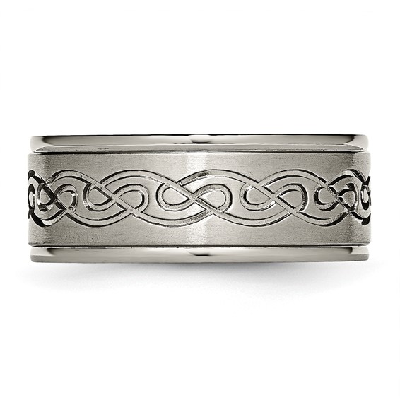 Chisel Titanium Brushed Center 9mm Scroll Design Band