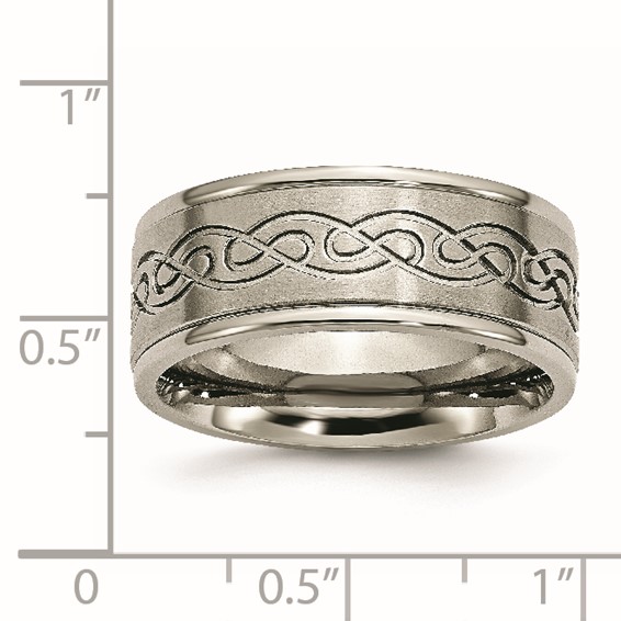 Chisel Titanium Brushed Center 9mm Scroll Design Band