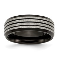 Titanium Brushed & Polished Black IP-plated Striped 8mm Band view 1