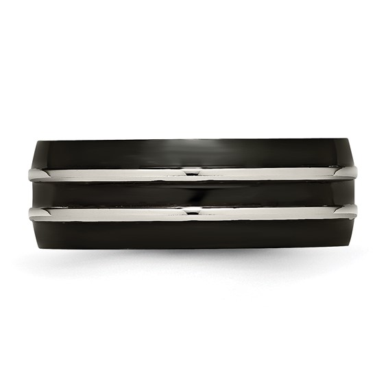Titanium Grooved 8mm Black IP-plated Brushed & Polished Band