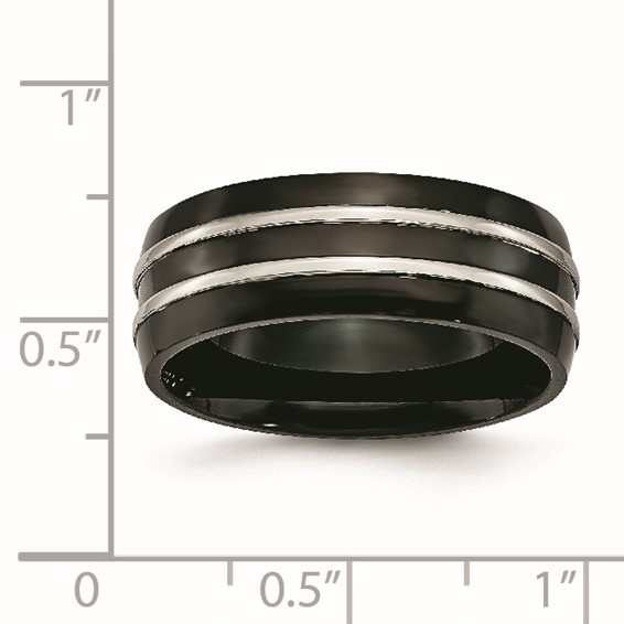 Titanium Grooved 8mm Black IP-plated Brushed & Polished Band