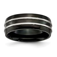 Titanium Grooved 8mm Black IP-plated Brushed & Polished Band view 1