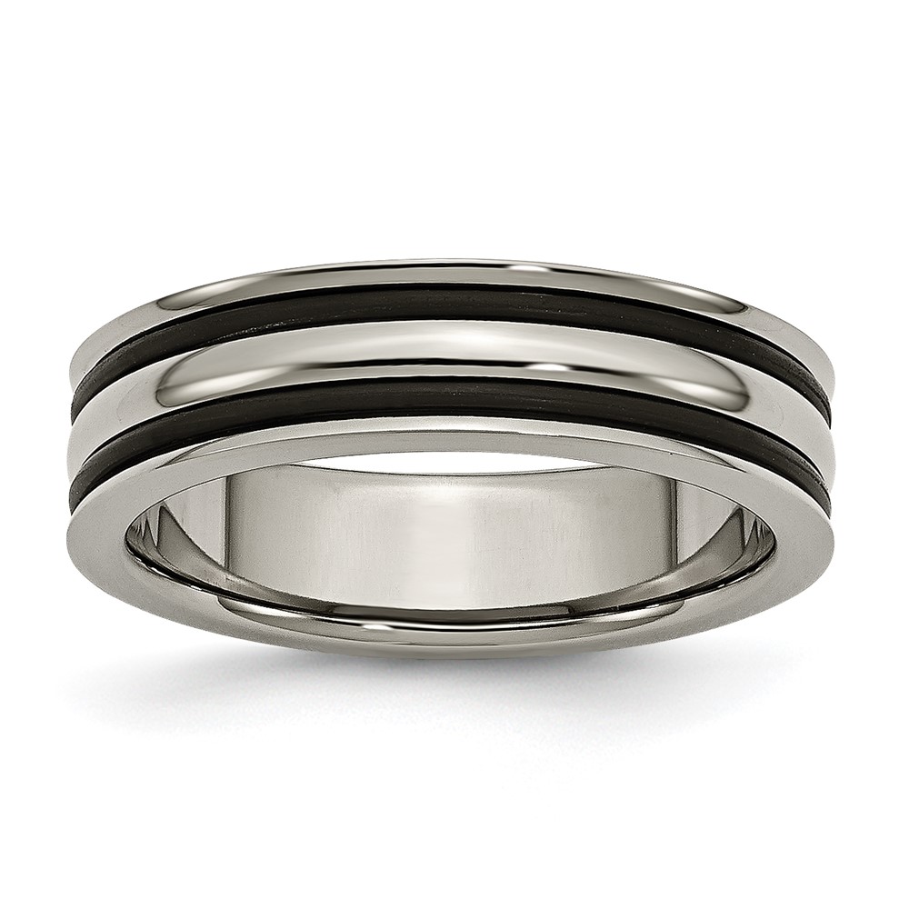 Titanium Polished with Black Rubber 6mm Grooved Band
