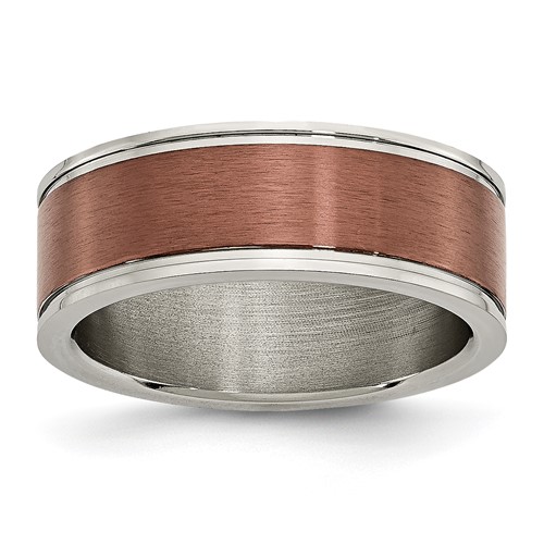 Chisel Titanium Brushed Center Brown IP-plated 8mm Grooved Edge Band
