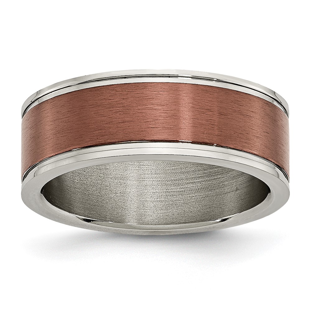 Titanium Brushed Center Brown IP-plated 8mm Grooved Edge Band