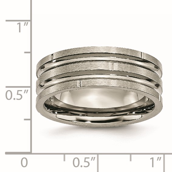 Chisel Titanium Polished and Satin 8mm Grooved and Notched Band