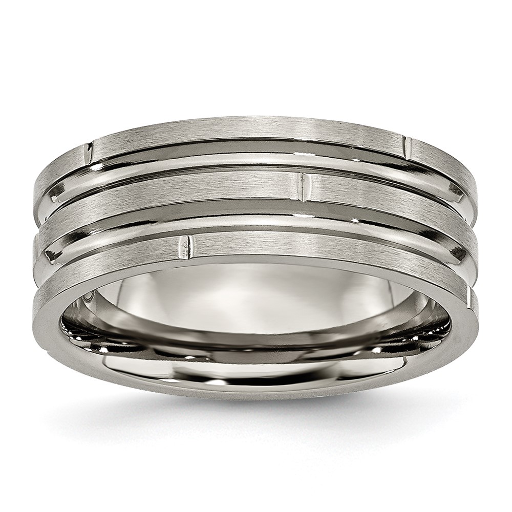 Titanium Polished/Satin 8mm Grooved & Notched Band