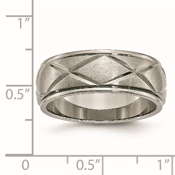 Titanium Polished X-Design 8mm Satin Center Ridged Edge Band