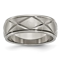 Titanium Polished X-Design 8mm Satin Center Ridged Edge Band view 1