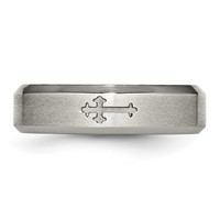 Chisel Titanium Brushed Center Cross Design 6mm Beveled Edge Band view 4