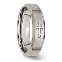 Chisel Titanium Brushed Center Cross Design 6mm Beveled Edge Band view 5