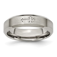 Chisel Titanium Brushed Center Cross Design 6mm Beveled Edge Band view 1
