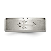 Chisel Titanium Brushed Center Cross Design 8mm Beveled Edge Band view 4