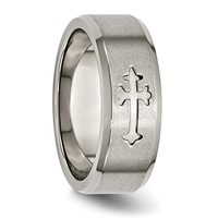 Chisel Titanium Brushed Center Cross Design 8mm Beveled Edge Band view 5