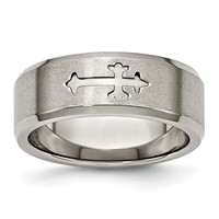 Chisel Titanium Brushed Center Cross Design 8mm Beveled Edge Band view 1