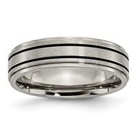 Chisel Titanium Brushed Center Black Enamel 6mm Ridged Edge Band view 1