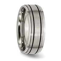 Chisel Titanium Satin Center Black Enamel 8mm Ridged Edge Band view 4