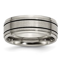 Chisel Titanium Satin Center Black Enamel 8mm Ridged Edge Band view 1