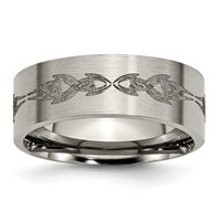 Titanium Brushed Laser Design 8mm Flat Band view 1
