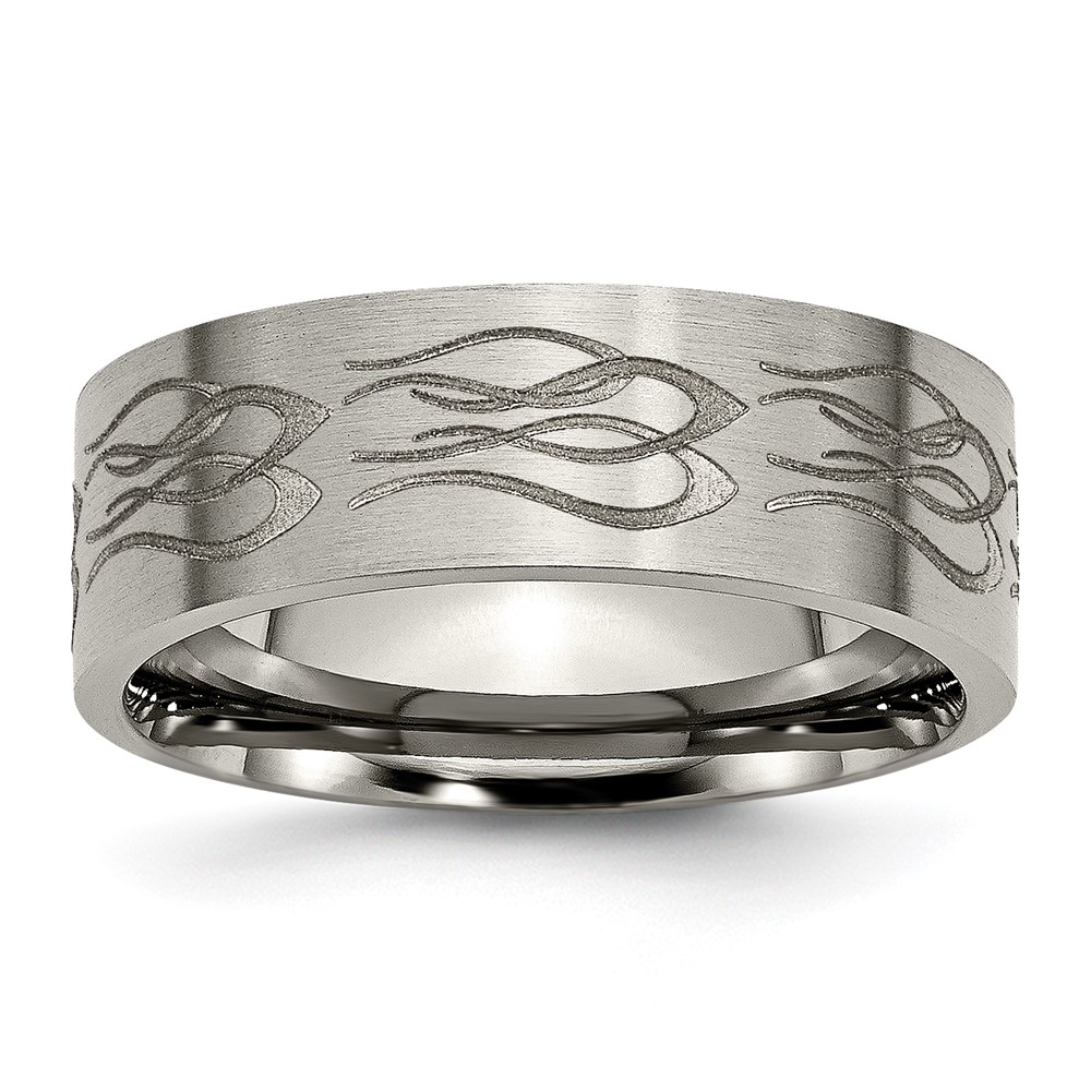 Titanium Brushed Laser Design 8mm Flat Band