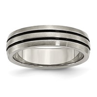 Titanium Enameled Grooved 6mm Satin Band view 1