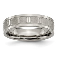 Titanium Roman Numerals 6mm Satin & Polished Flat Band view 1