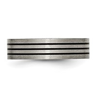 Titanium Satin and Polished Black Enamel Striped 6mm Flat Band view 3