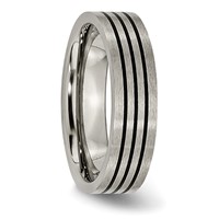 Titanium Satin and Polished Black Enamel Striped 6mm Flat Band view 4