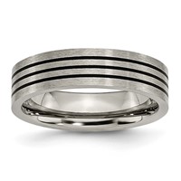Titanium Satin and Polished Black Enamel Striped 6mm Flat Band view 1