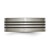 Chisel Titanium Satin and Polished Black Enamel Striped 8mm Flat Band view 3