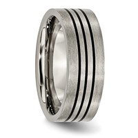 Chisel Titanium Satin and Polished Black Enamel Striped 8mm Flat Band view 4