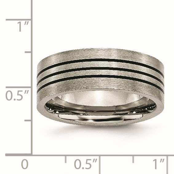 Chisel Titanium Satin and Polished Black Enamel Striped 8mm Flat Band