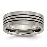 Chisel Titanium Satin and Polished Black Enamel Striped 8mm Flat Band view 1