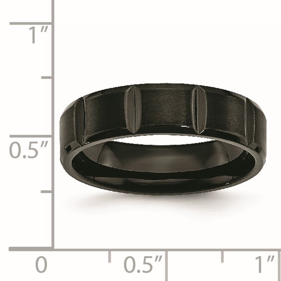 Titanium Grooved Black IP-plated 6mm Brushed and Polished Band