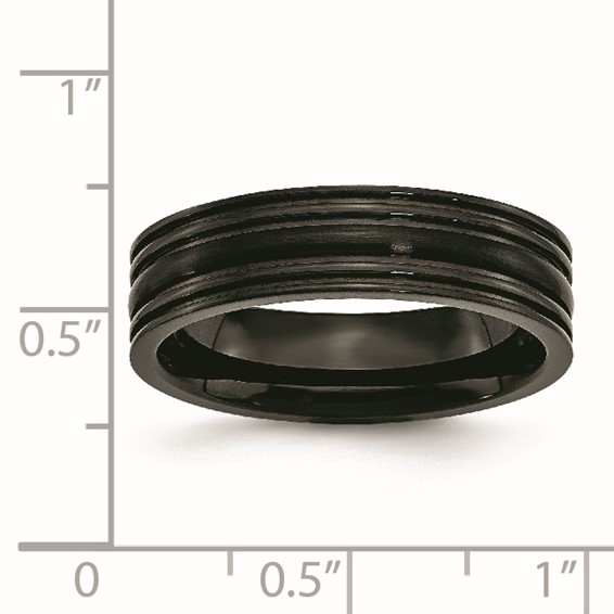 Titanium Grooved Black IP-plated 6mm Brushed and Polished Band
