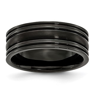 Titanium Grooved Black IP-plated 8mm Brushed and Polished Band