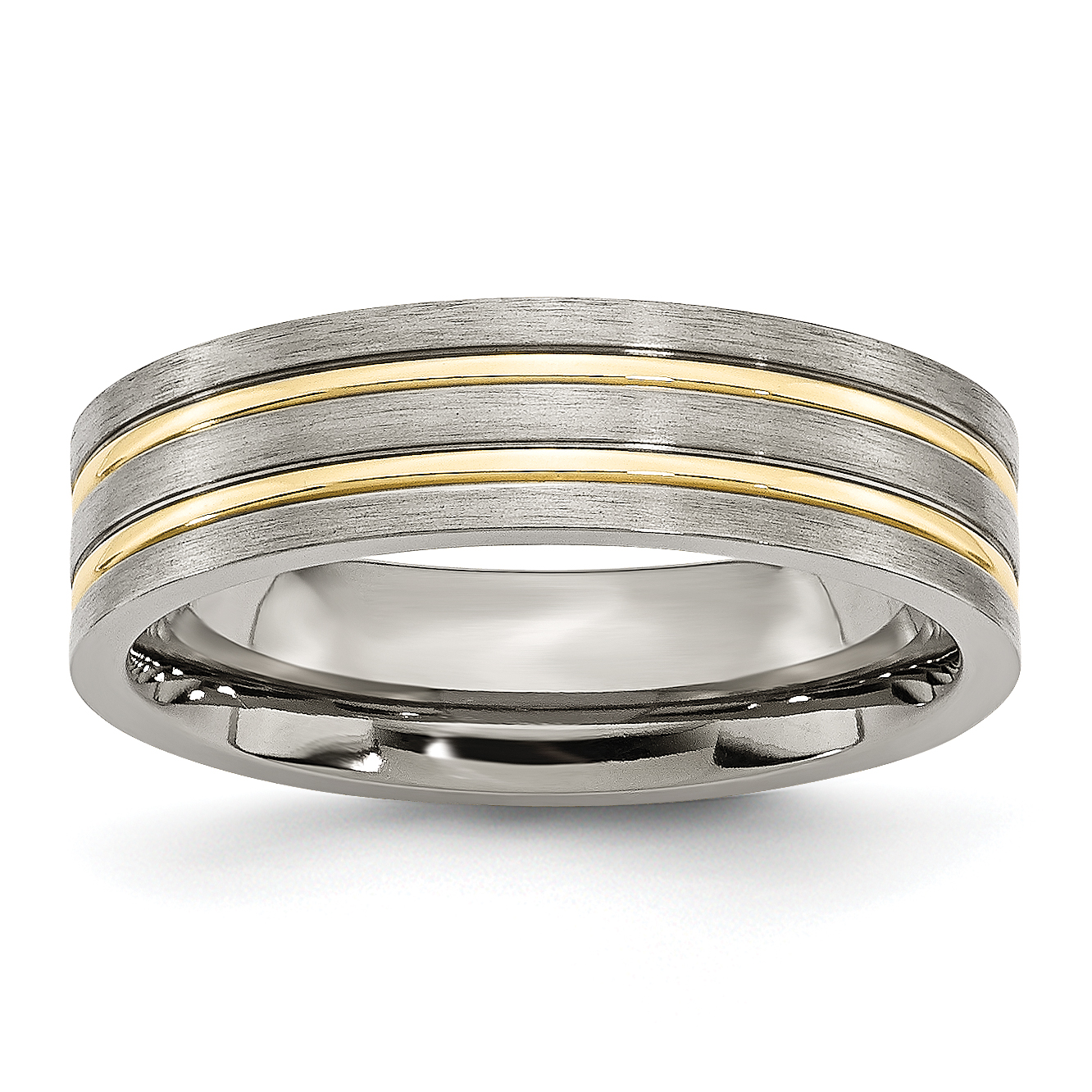 Titanium Brushed//Polished Grooved CZ Ring Sizes 6-13