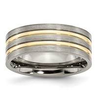 Chisel Titanium Brushed Yellow IP-plated 8mm Grooved Band view 1