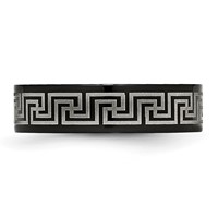 Titanium Brushed Polished Black IP Laser Etched Greek Key 6mm Band view 3
