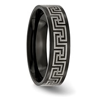 Titanium Brushed Polished Black IP Laser Etched Greek Key 6mm Band view 4