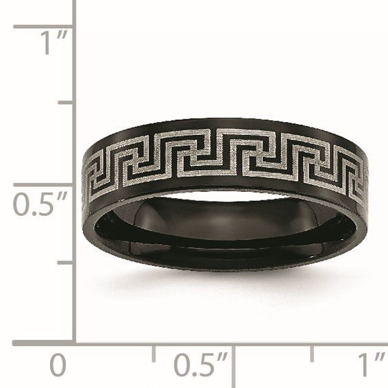 Titanium Brushed/Polished Black IP Laser Etched Greek Key 6mm Band