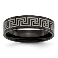 Titanium Brushed Polished Black IP Laser Etched Greek Key 6mm Band view 1