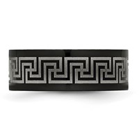 Titanium Black IP-plated Greek Key Laser Etched 8mm Brushed Polished Band view 3