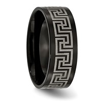 Titanium Black IP-plated Greek Key Laser Etched 8mm Brushed Polished Band view 4