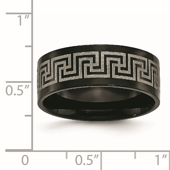 Titanium Black IP-plated Greek Key Laser Etched 8mm Brushed/Polished Band