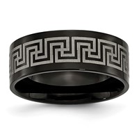 Titanium Black IP-plated Greek Key Laser Etched 8mm Brushed Polished Band view 1