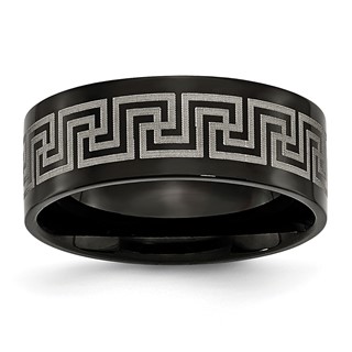Titanium Black IP-plated Greek Key Laser Etched 8mm Brushed/Polished Band